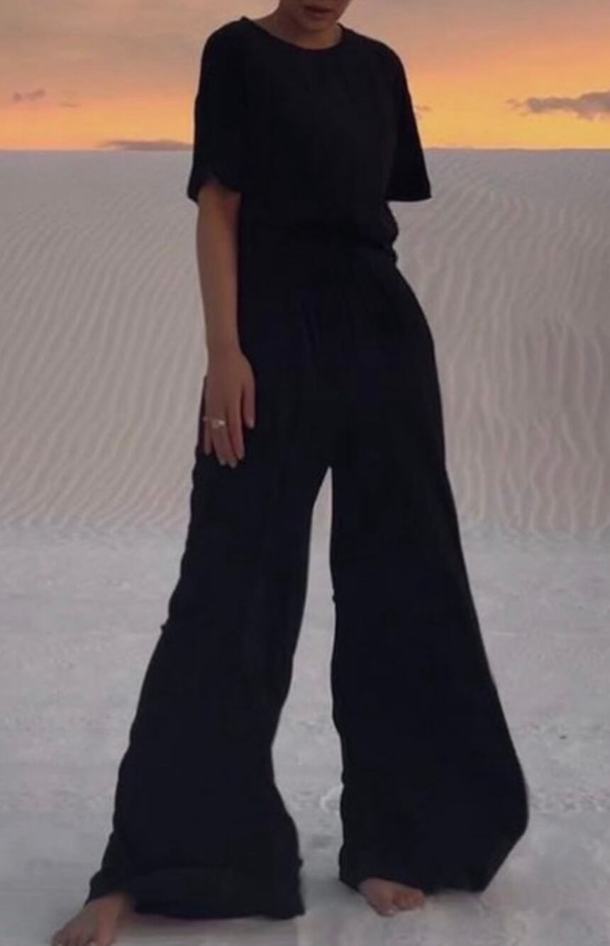 Callahan Knitwear Loungewear Athleisure Casual Black Ribbed Wide Legged Pants XL